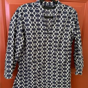 Brooks Brothers Navy and White Geometric Long-Sleeve Shirt